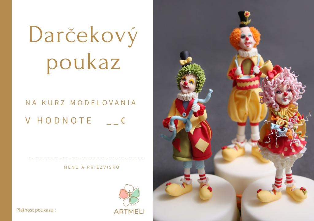 Artmeli Darčekový poukaz c10 na cukrársky kurz modelovania ozdôb a dekorácií na torty postavičky klauni v červenom