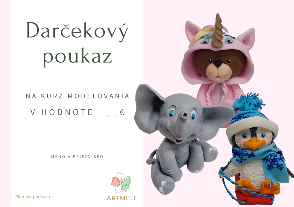 Artmeli Darčekový poukaz c4 na cukrársky kurz modelovania ozdôb a dekorácií na torty s fotkou v ružovom zvieratká