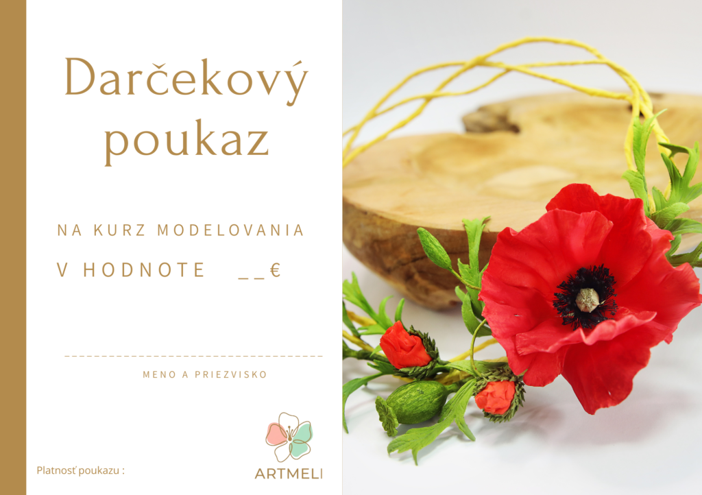 Artmeli Darčekový poukaz c8 na cukrársky kurz modelovania ozdôb a dekorácií na torty s fotkou mak