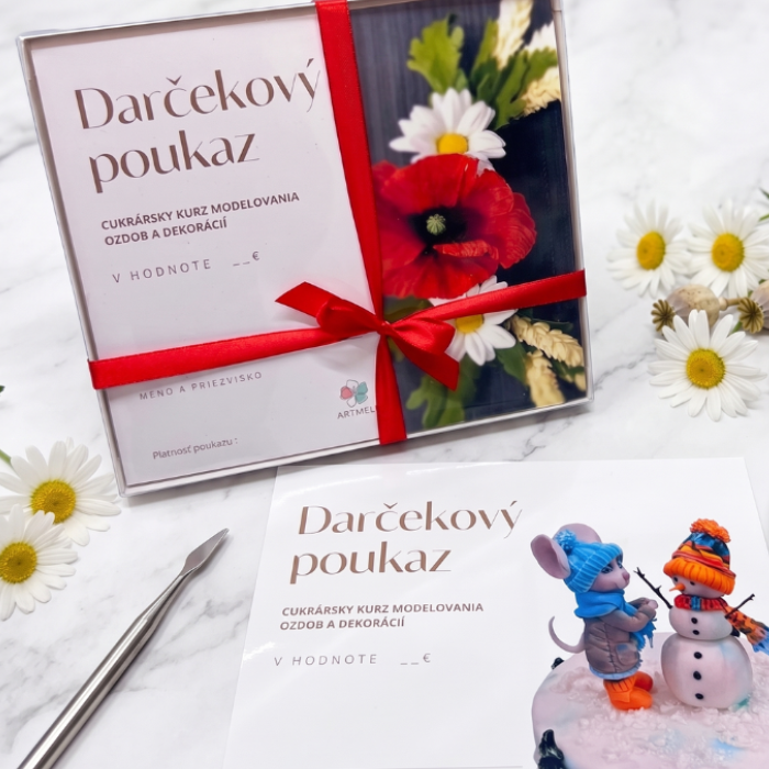 Artmeli Darčekový poukaz na cukrársky kurz modelovania ozdôb a dekorácií na torty vzory darčekových poukazov na cukrárske kurzy modelovania postavičiek na detské narodeninové netradičné torty na kurzy cukrárske modelovania kvetov na drôtiku na darčekové poukazy na cukrársky kurz ako darček na narodeniny darček pod stromček